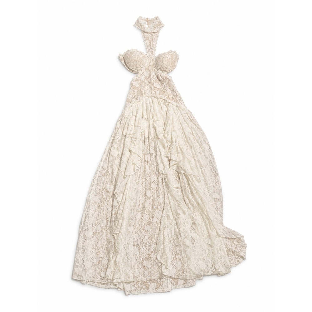 Blithe Lace Ruffle Drop Waist Maxi Dress with Cutouts S - Picture 5 of 12